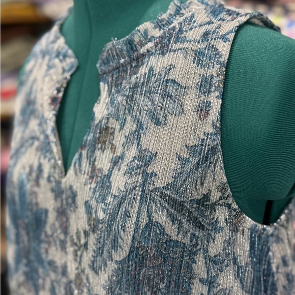Anthropologie Vanessa Virginia Floral Tank Top Metallic Blue Womens Size Small - Picture 8 of 9
